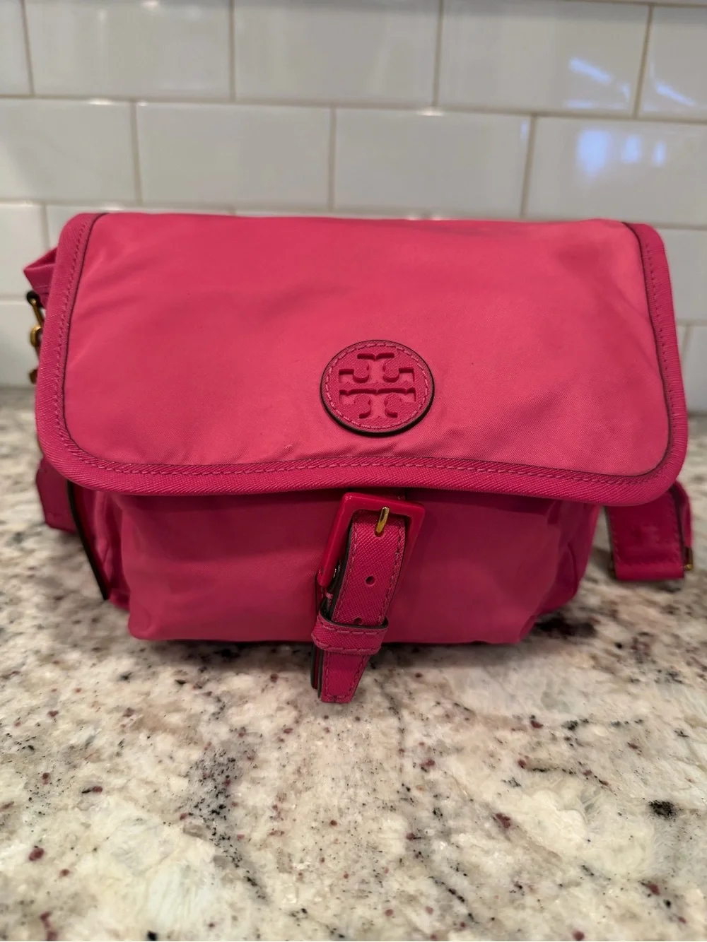Tory Burch Hot Pink Crossbody Nylon Shoulder Bag